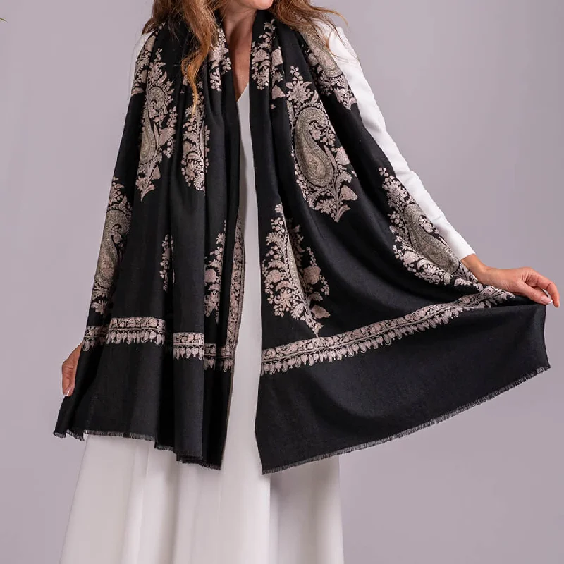 Hand Embroidered Pashmina Cashmere Shawl - Paisley Warm Knit Shawl Wrap