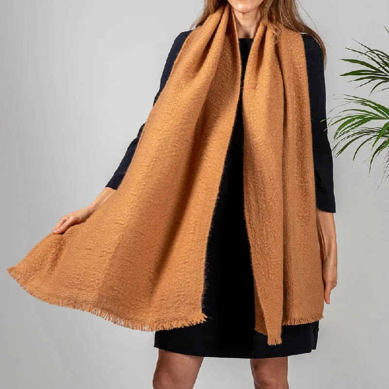 Super Luxe Honey Brown Basket Weave Cashmere Shawl Fashionable Oversized Shawl
