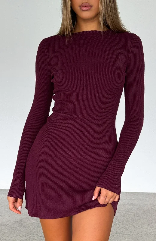 Let's Be Together Long Sleeve Mini Dress Dark Merlot