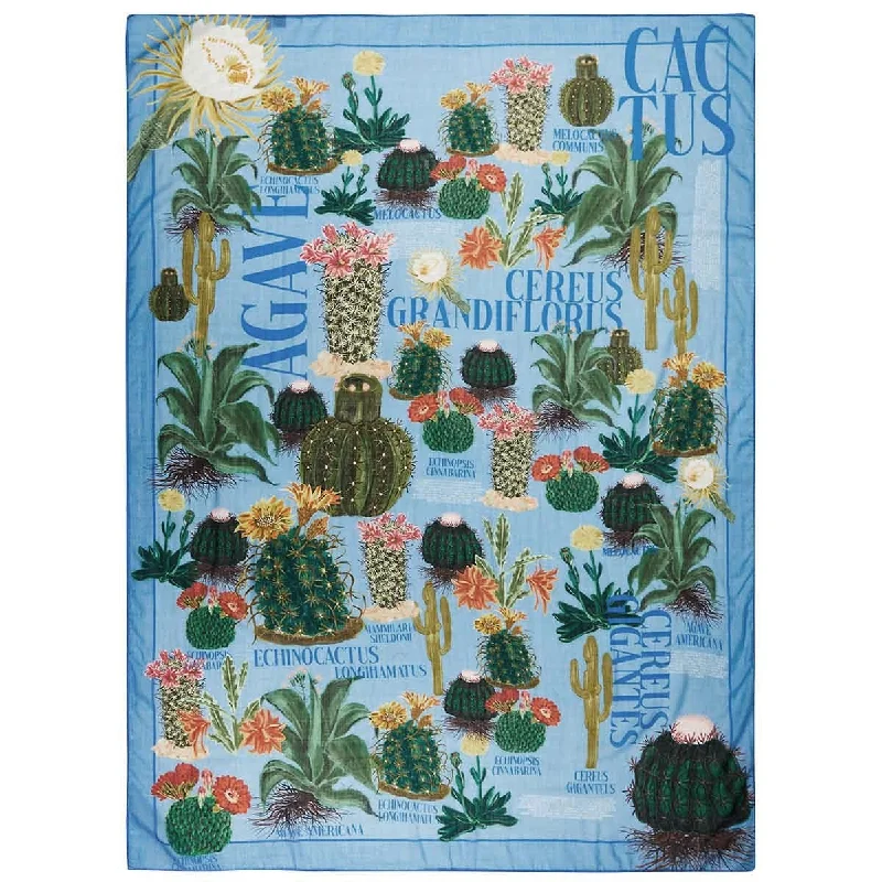 Light blue shawl cactus design Fashionable Shawl with Fringe