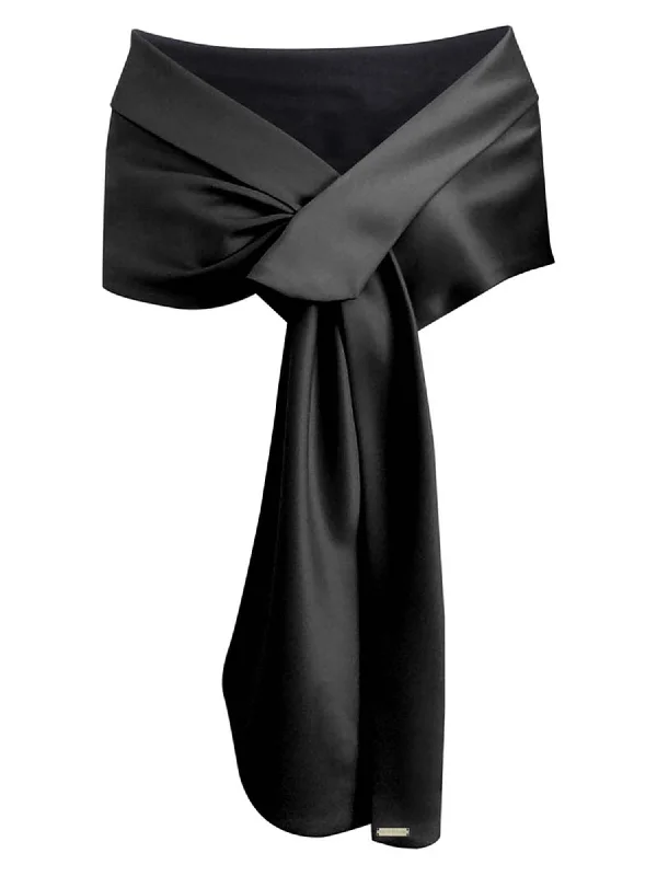 Luxury Divas Black Satin Evening Shawl Wrap Casual Cotton Shawl