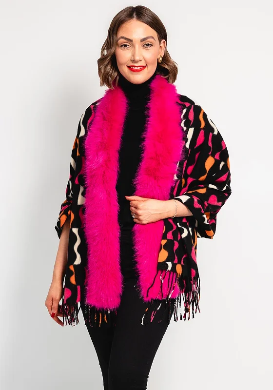 Malissa J Abstract Print Faux Fur Shawl, Pink Multi Fashionable Silk Shawl Wrap