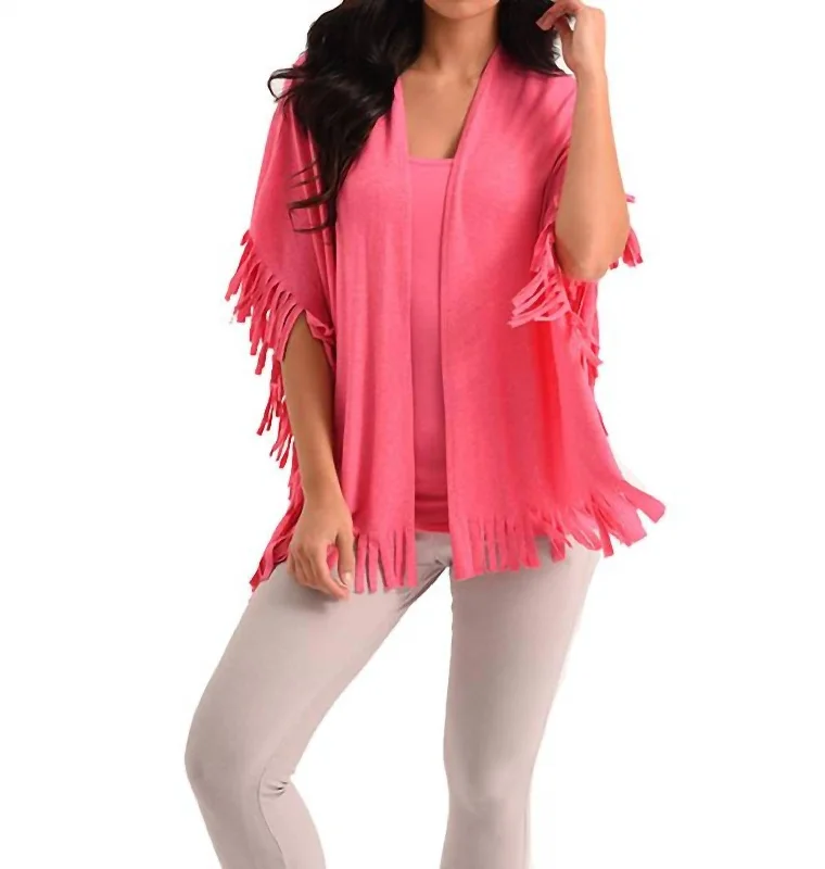 Nea Fringe Kashmira Shawl In Fuchsia Warm Knit Shawl Scarf