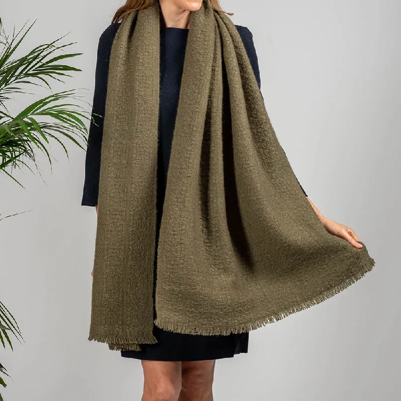 Super Luxe Olive Green Basket Weave Cashmere Shawl Warm Cashmere Shawl Cape
