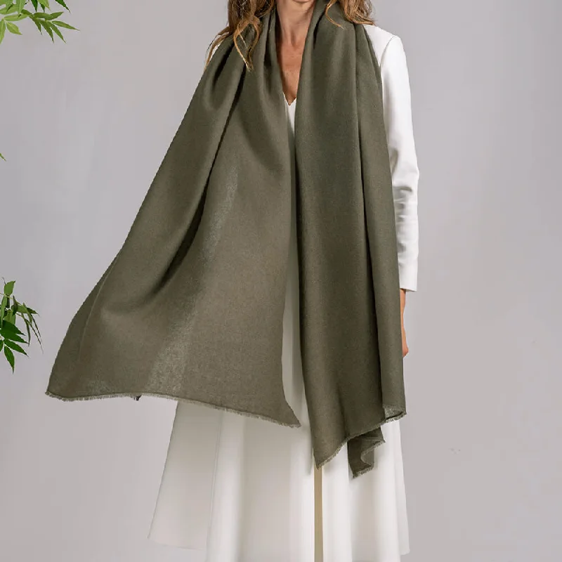 Olive Green Gossamer Cashmere Shawl Trendy Chunky Knit Shawl