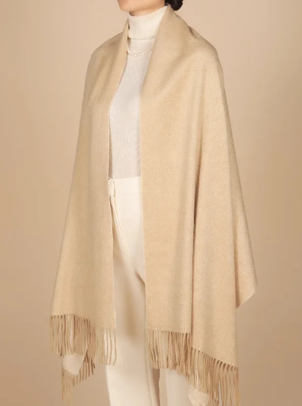 'Opera' 100% Organic Mongolian Cashmere Two-Tone Shawl in Cammello Cozy Fleece Shawl Cape 'Opera' 100% Organic Mongolian Cashmere Two-Tone Shawl in Cammello Cozy Fleece Shawl Cape