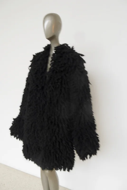 Pierre Balmain avant-garde wool / mohair fringed rag coat Bomber Denim Leather