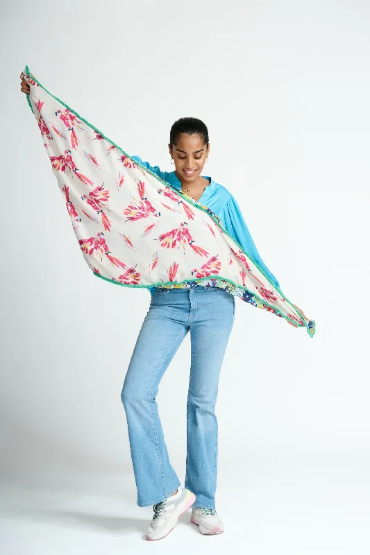POM Shawl - Double Parrots Stylish Fringed Shawl Cape