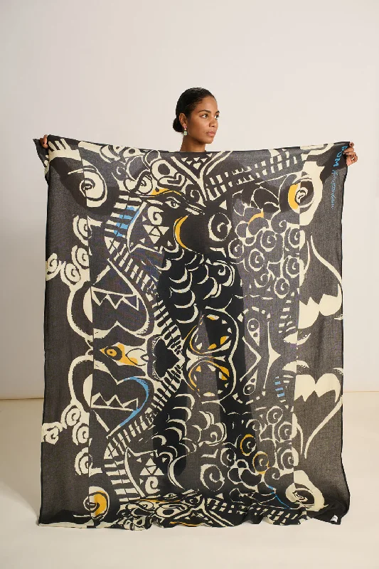 POM Shawl - Pride Black  & White Trendy Oversized Shawl Cape