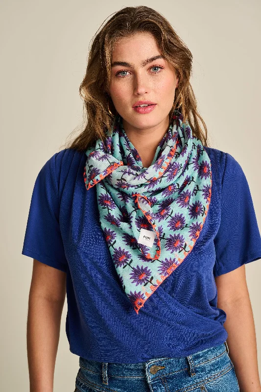 POM Shawl - Flower Aqua Warm Cashmere Shawl Wrap