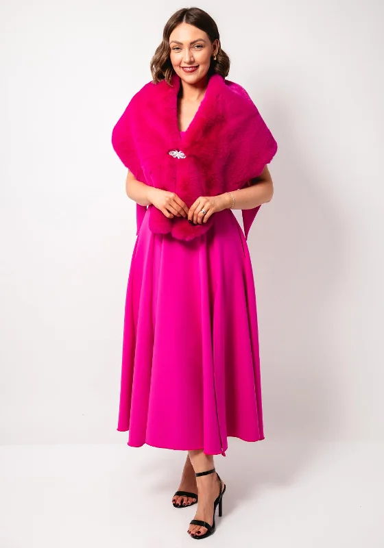 Serafina Collection One Size Faux Fur Shawl, Fuchsia Pink Trendy Sheer Shawl Wrap