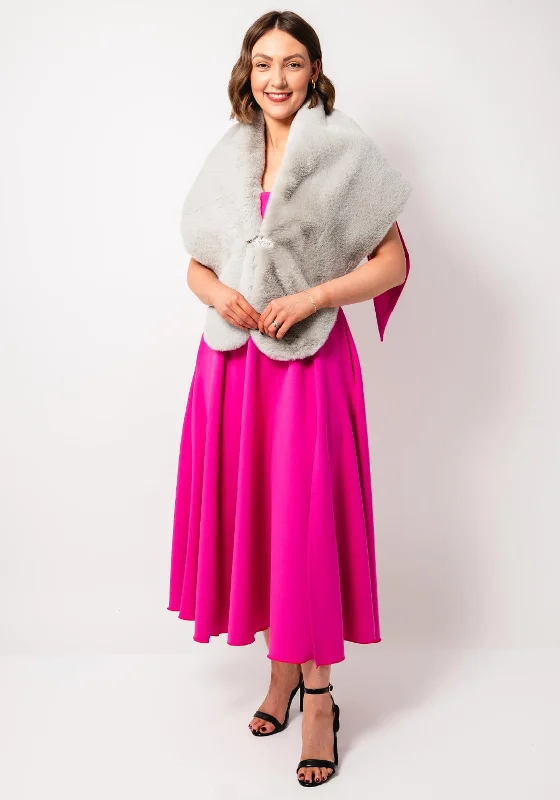 Serafina Collection One Size Faux Fur Shawl, Light Grey Elegant Long Shawl Scarf
