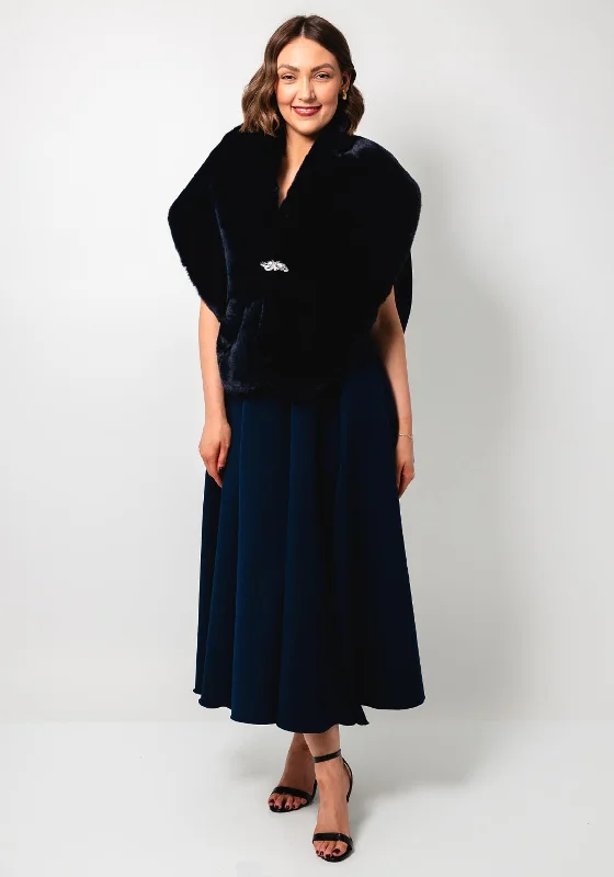 Serafina Collection One Size Faux Fur Shawl, Navy Soft Cashmere Shawl Cape