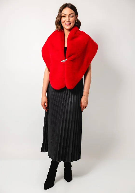 Serafina Collection One Size Faux Fur Shawl, Red Cozy Woolen Shawl Scarf
