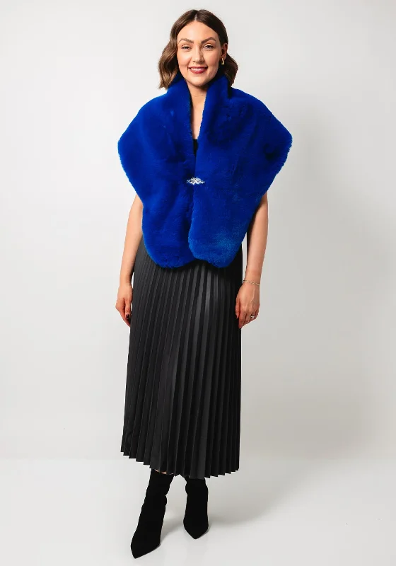 Serafina Collection One Size Faux Fur Shawl, Royal Blue Soft Knit Shawl Poncho