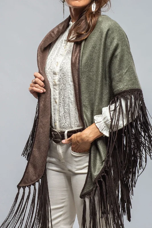 Ponderosa Reversible Cashmere Fringe Shawl In Olive/Taupe Stylish Long Shawl Wrap