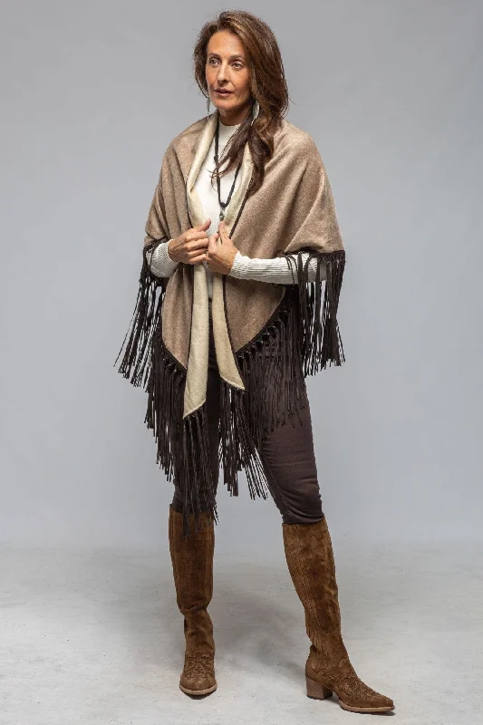Ponderosa Reversible Cashmere Fringe Shawl In Rust/Camel Elegant Velvet Shawl Cape