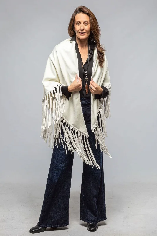 Ponderosa Reversible Cashmere Fringe Shawl In White/Cream Cozy Wool Shawl Scarf