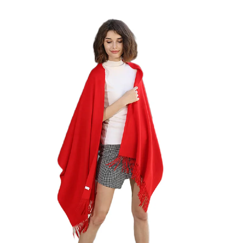 Red Cashmere Water Ripple Fringe Shawl Trendy Sheer Shawl Wrap