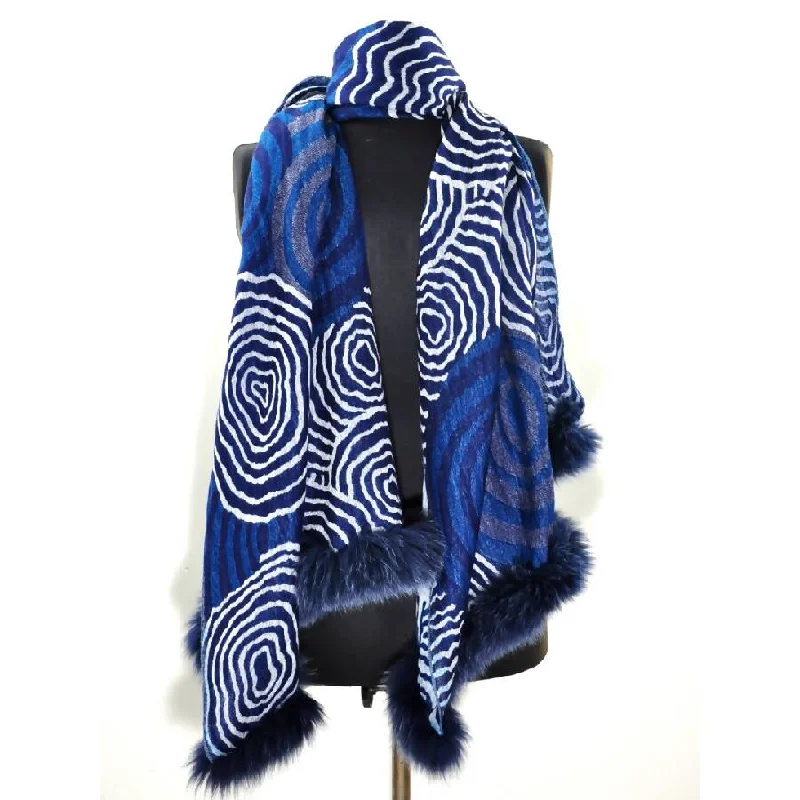 Rita Raphael Hand Made Wool Shawl With Fur For Woman Cozy Chunky Knit Shawl