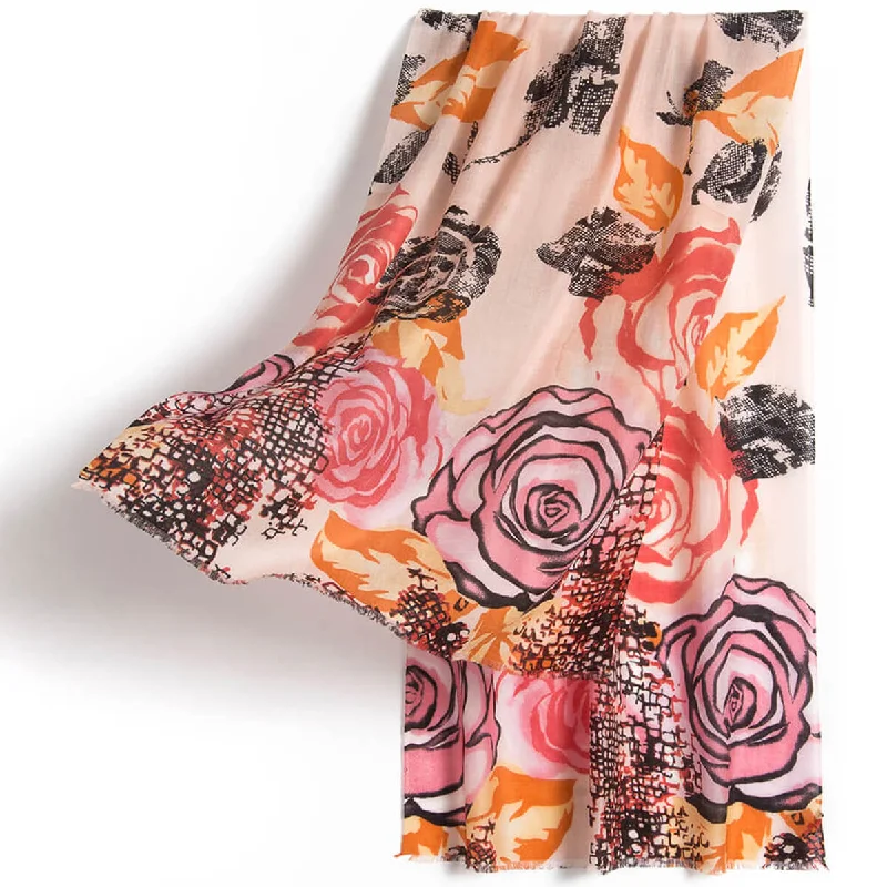 Rose Print Lightweight 100s Cashmere Shawl Chic Chunky Knit Shawl