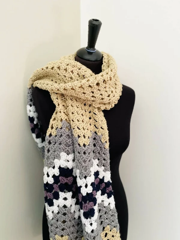 Roudainas Art Crochet Shawl Beige Gold Cozy Cashmere Shawl Throw