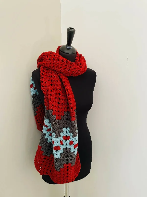 Roudainas Art Crochet Shawl Red Trendy Floral Print Shawl