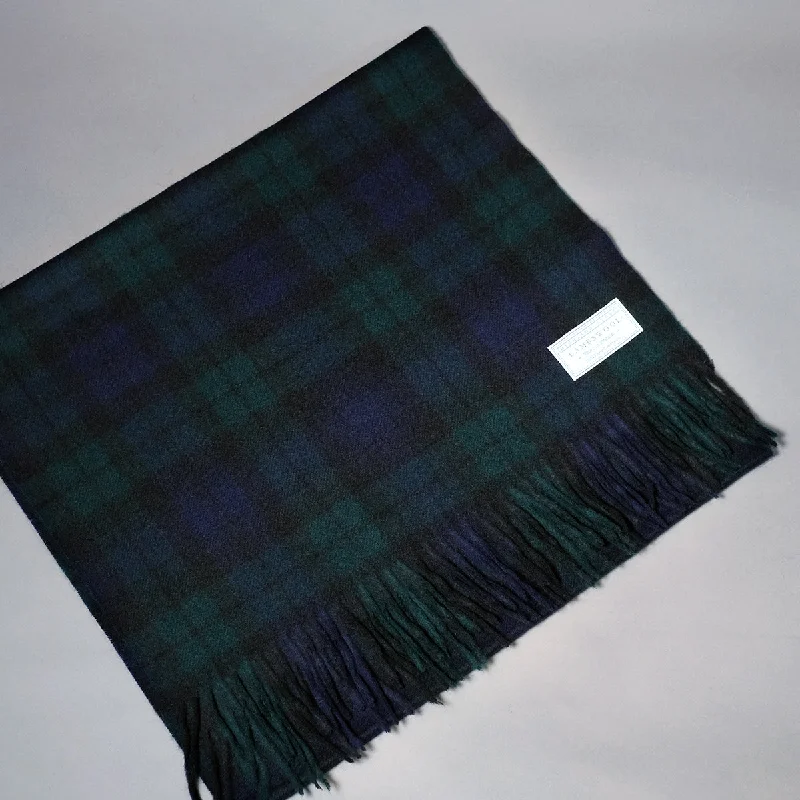 Lambswool Shawl in Black Watch Tartan Fashionable Embroidered Shawl