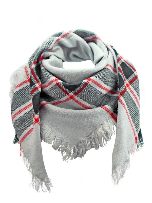 Square Plaid Shawl Wrap Stylish Fringed Shawl Cape