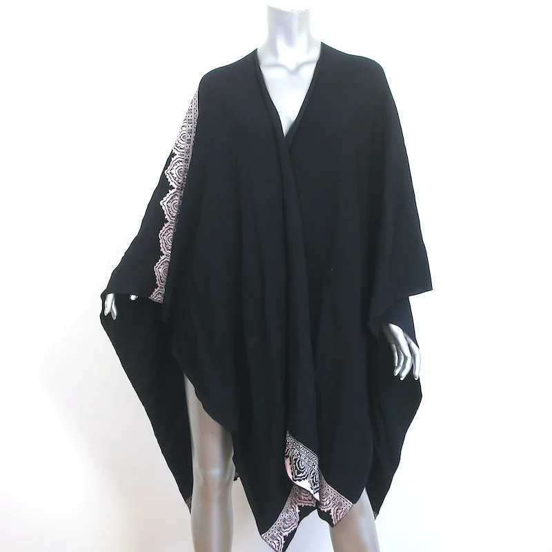 St. John Collection by Marie Gray Wrap Shawl Black/Light Pink Intarsia Knit Stylish Long Shawl Wrap