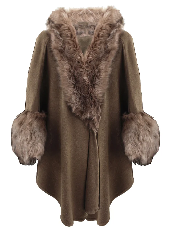 Taupe Brown Faux Fur Cape Shawl Stylish Cashmere Shawl Wrap