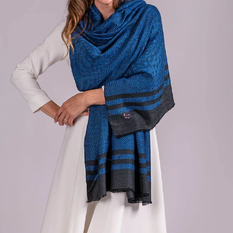 True Blue and Black Pashmina Cashmere Shawl Elegant Velvet Shawl Wrap