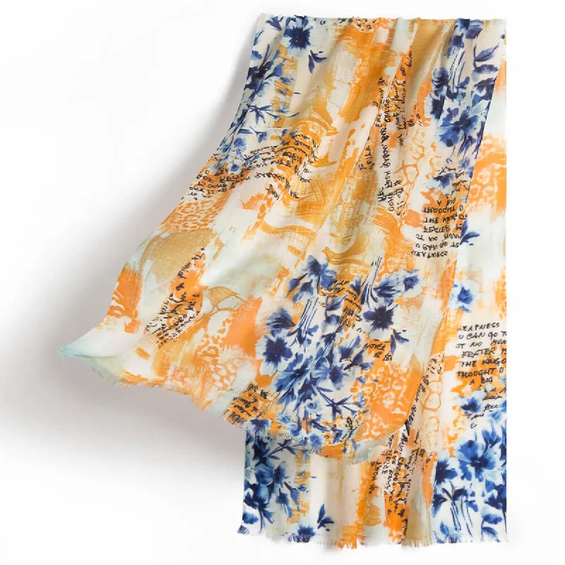 Urban Orange Print Lightweight 100s Cashmere Shawl Chic Cotton Shawl Wrap