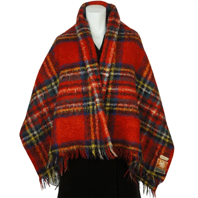 Vintage 50s Royal Stewart Tartan Scottish Mohair Throw Shawl Stylish Cashmere Shawl Cape
