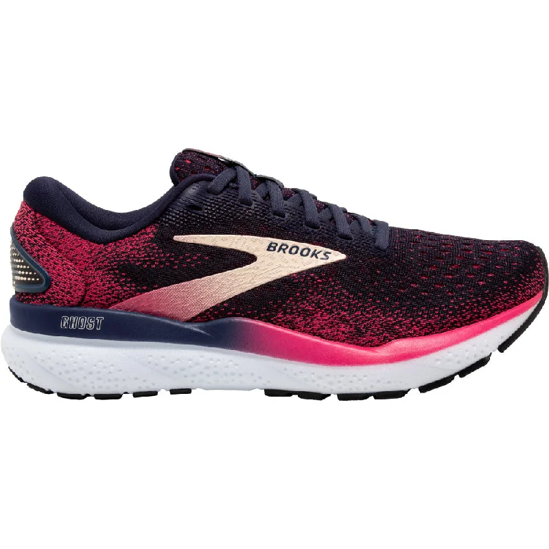 Women's Brooks Ghost 16, Peacoat/Raspberry/Apricot, 9 D Wide Mesh Canvas Denim