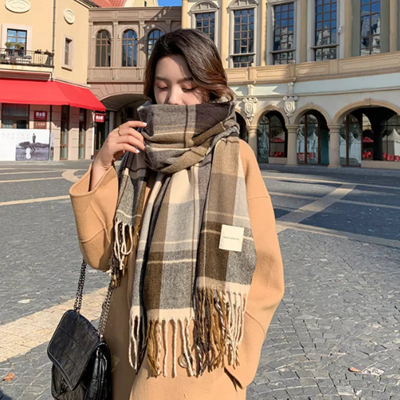 Women's Luxury Plaid Winter Warm Long Bandana Pashmina Tassel Shawl Stylish Cashmere Shawl Wrap