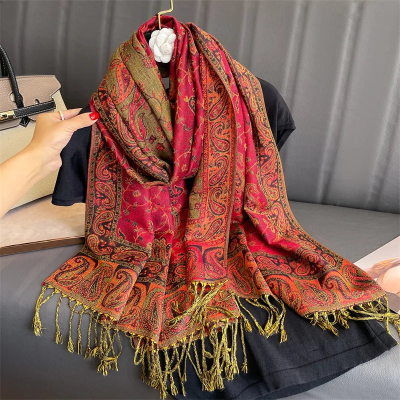 Women's Luxury Warm Winter Cashmere Printed Pashmina Wrap Shawl Cozy Woolen Shawl Scarf