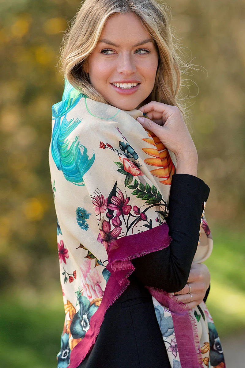 Wool Silk Shawl - Airs & Graces - Cream Classic Lace Shawl Wrap