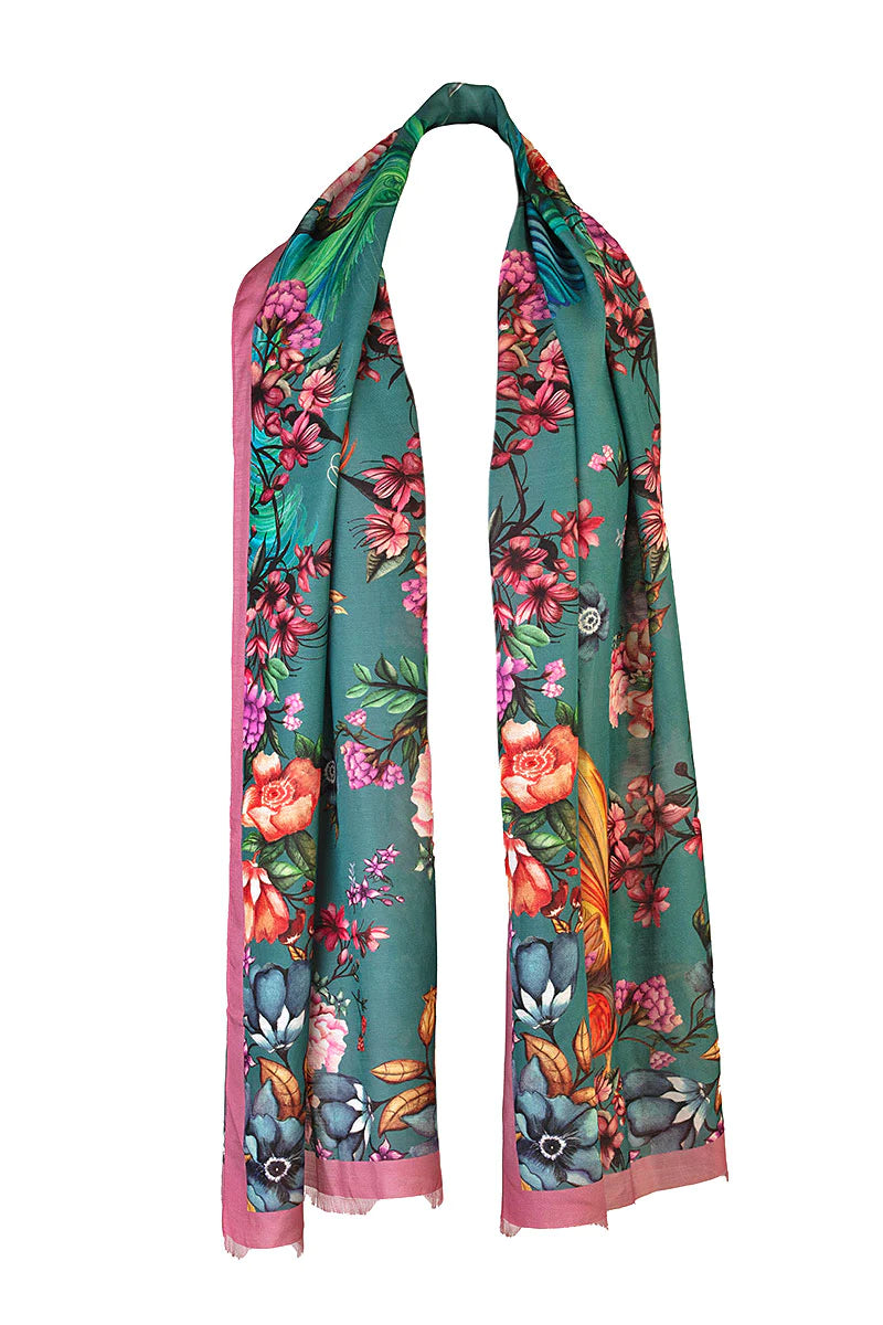 Wool Silk Shawl - Airs & Graces - Willow Green Luxurious Cashmere Shawl Wrap
