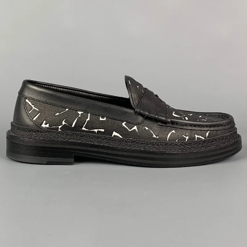 JIMMY CHOO x Eric Haze Collection Curated by Poggy Size 7.5 Black & White Coated Cotton Loafers Striped Polka Dot Solid