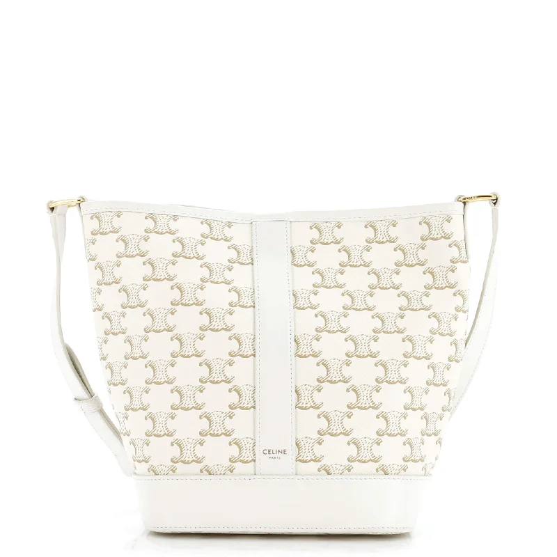 Bucket Bag Triomphe Coated Canvas Small Suede Faux Fur Shearling