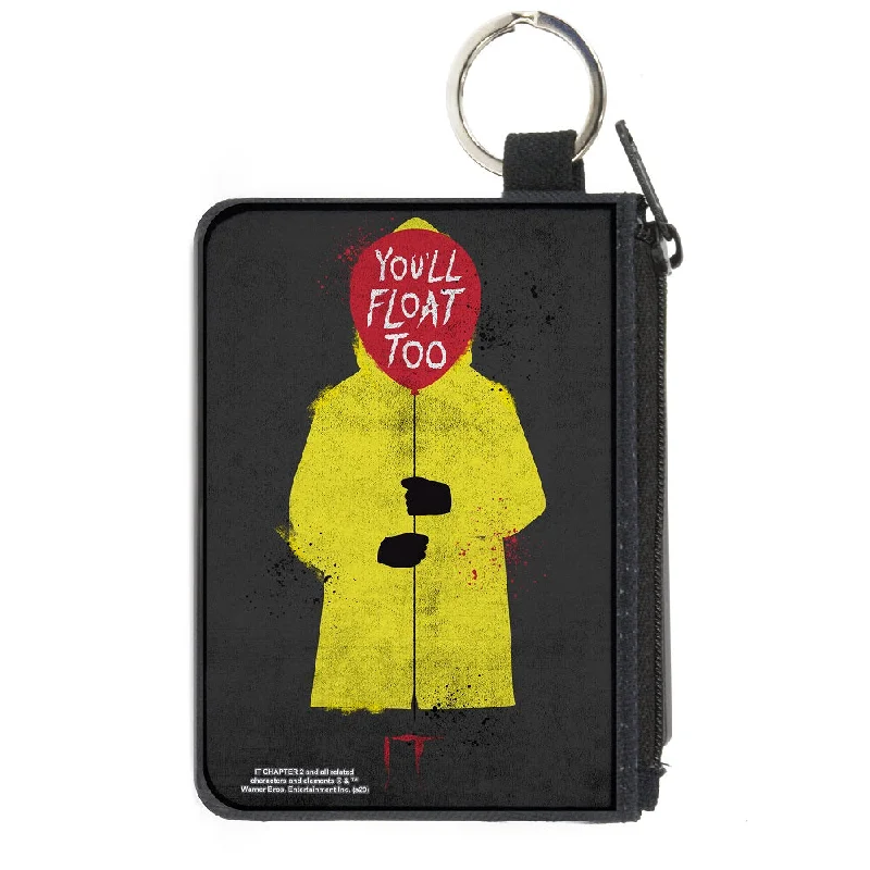 Canvas Zipper Wallet - MINI X-SMALL - It Georgie Raincoat Balloon YOU'LL FLOAT TOO Pose Gray Pockets Sleeves Lining