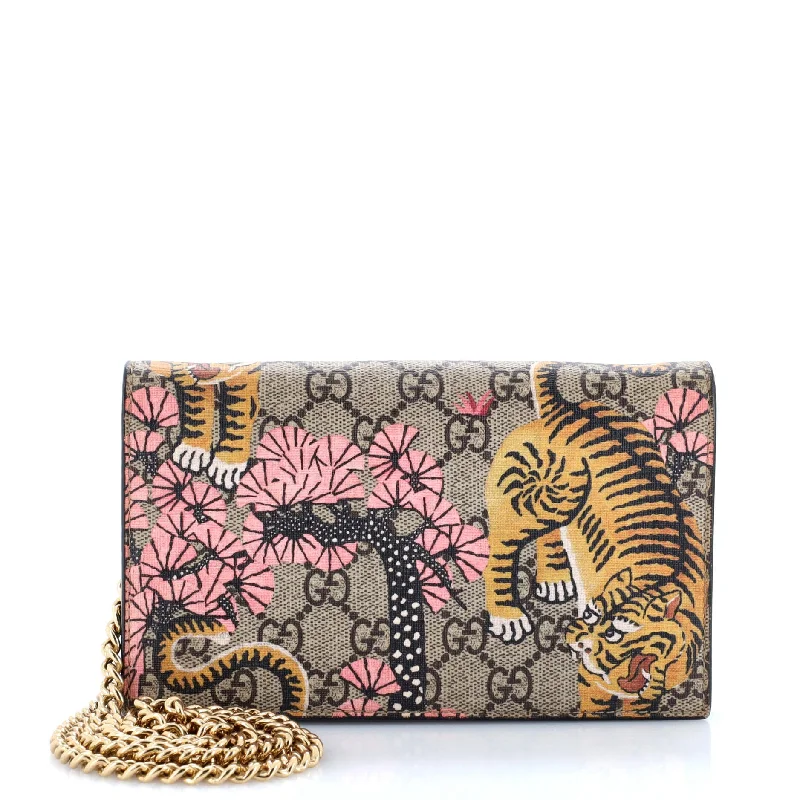 Chain Wallet Bengal Print GG Coated Canvas Zip Front Button Front Snap Front