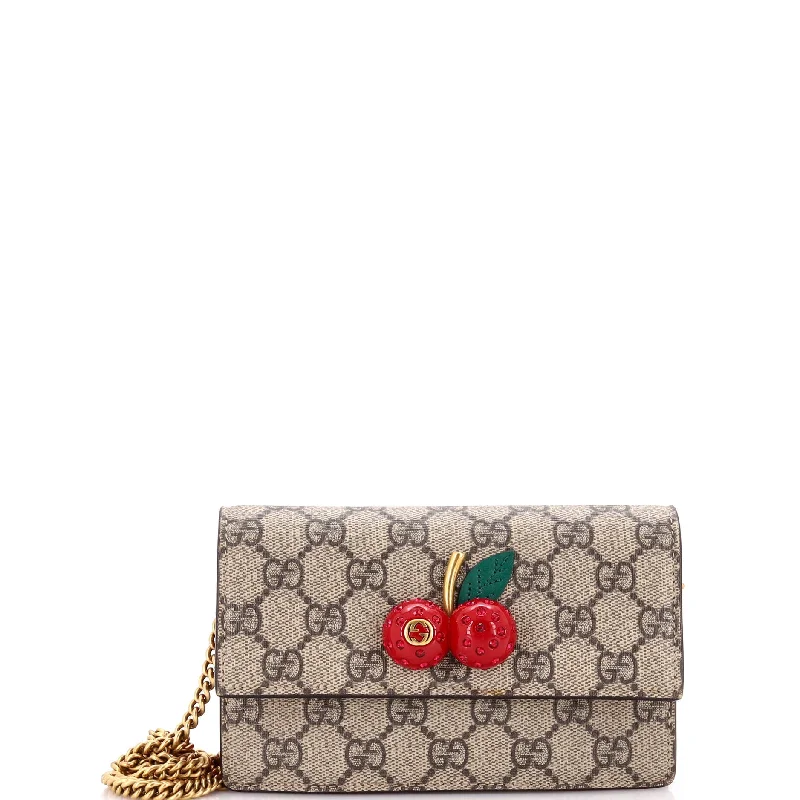 Cherries Wallet on Chain GG Coated Canvas Mini Fleece Down Feather