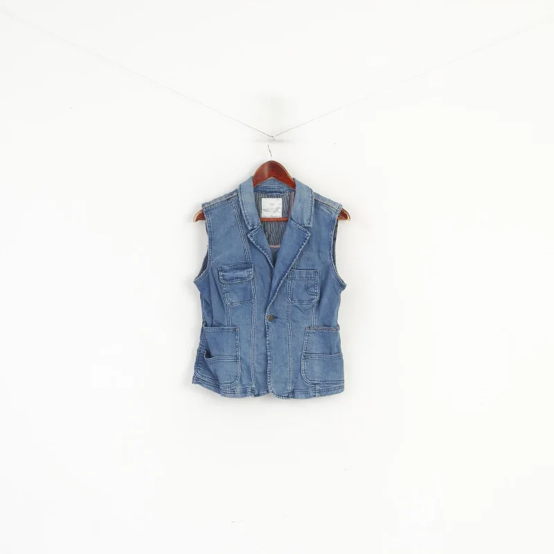 Culture Women 40 M Waistcoat Blue Denim Jeans Cotton Pockets Boho Vest Top Stylish Open-Front Waistcoat Culture Women 40 M Waistcoat Blue Denim Jeans Cotton Pockets Boho Vest Top Stylish Open-Front Waistcoat