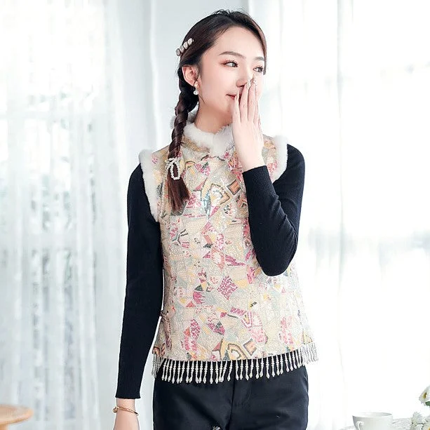 Copy of Fur Collar & Cuff Chinese Style Thick Waistcoat Vest with Tassels Comfortable Waistcoat with Pockets Copy of Fur Collar & Cuff Chinese Style Thick Waistcoat Vest with Tassels Comfortable Waistcoat with Pockets