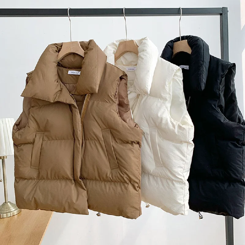 Cotton Vest Women Warm Coat Turn down Collar Zipper Bodycon Sheath Shift