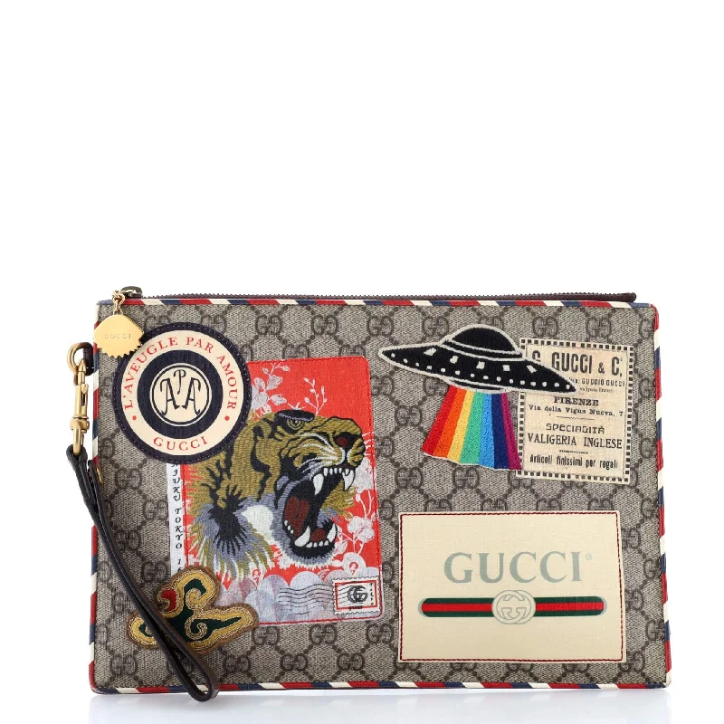 Courrier Pouch GG Coated Canvas with Applique Chenille Brocade Lace