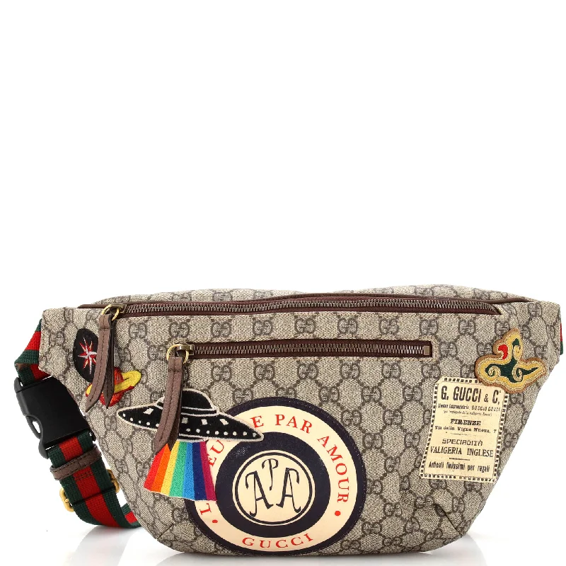 Courrier Zip Belt Bag GG Coated Canvas with Applique Anorak Windbreaker Fleece