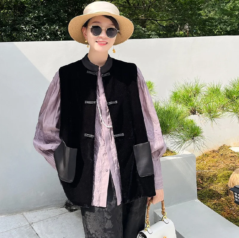 Mandarin Collar Retro Chinese Style Velvet Waistcoat Vest Fashionable Sleeveless Waistcoat Mandarin Collar Retro Chinese Style Velvet Waistcoat Vest Fashionable Sleeveless Waistcoat